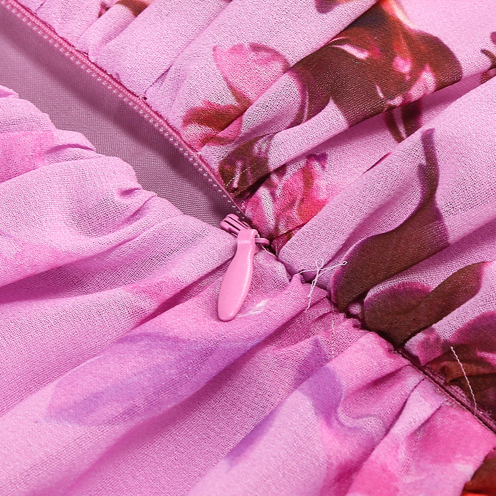 Halter Floral Ruffle Maxi Flower Dress
