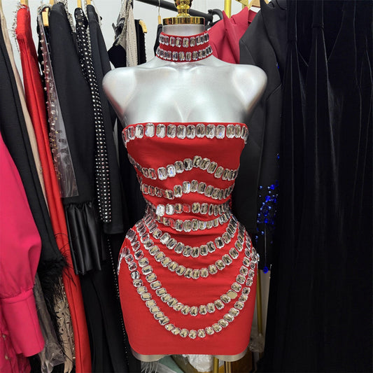 Red Rhinestone Mini Dress
