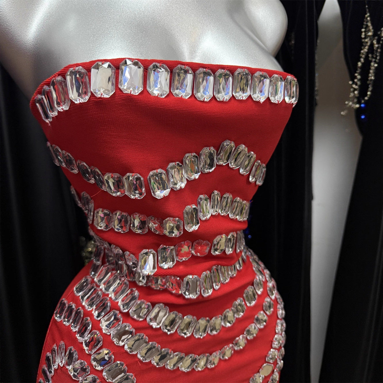 Red Rhinestone Mini Dress