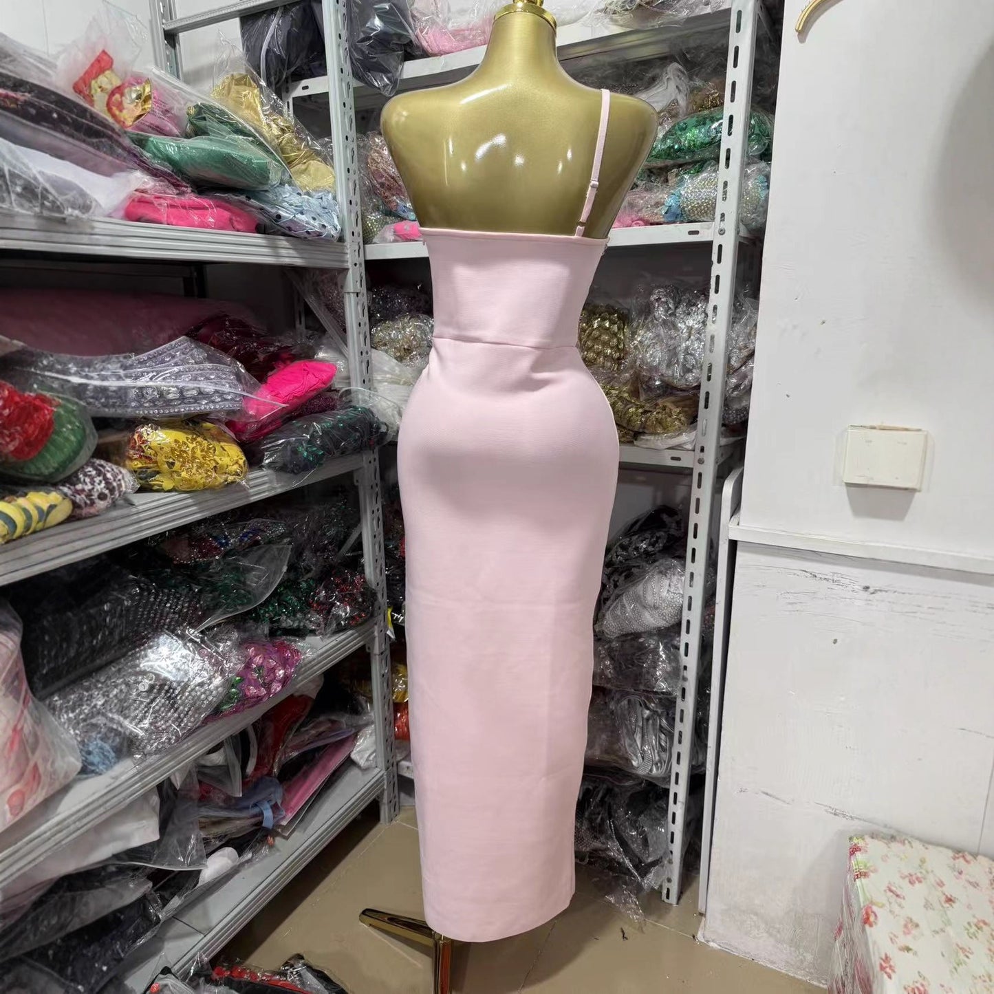 Pink One Shoulder Rhinestone Evening Dresses