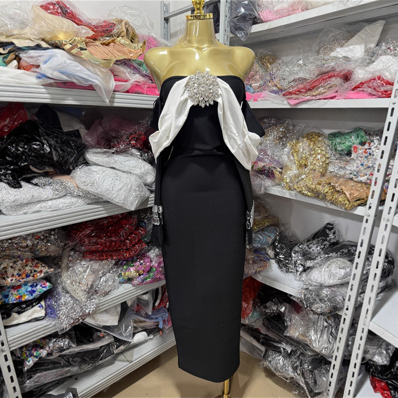 Off Shoulder Black and White Evening Dresses