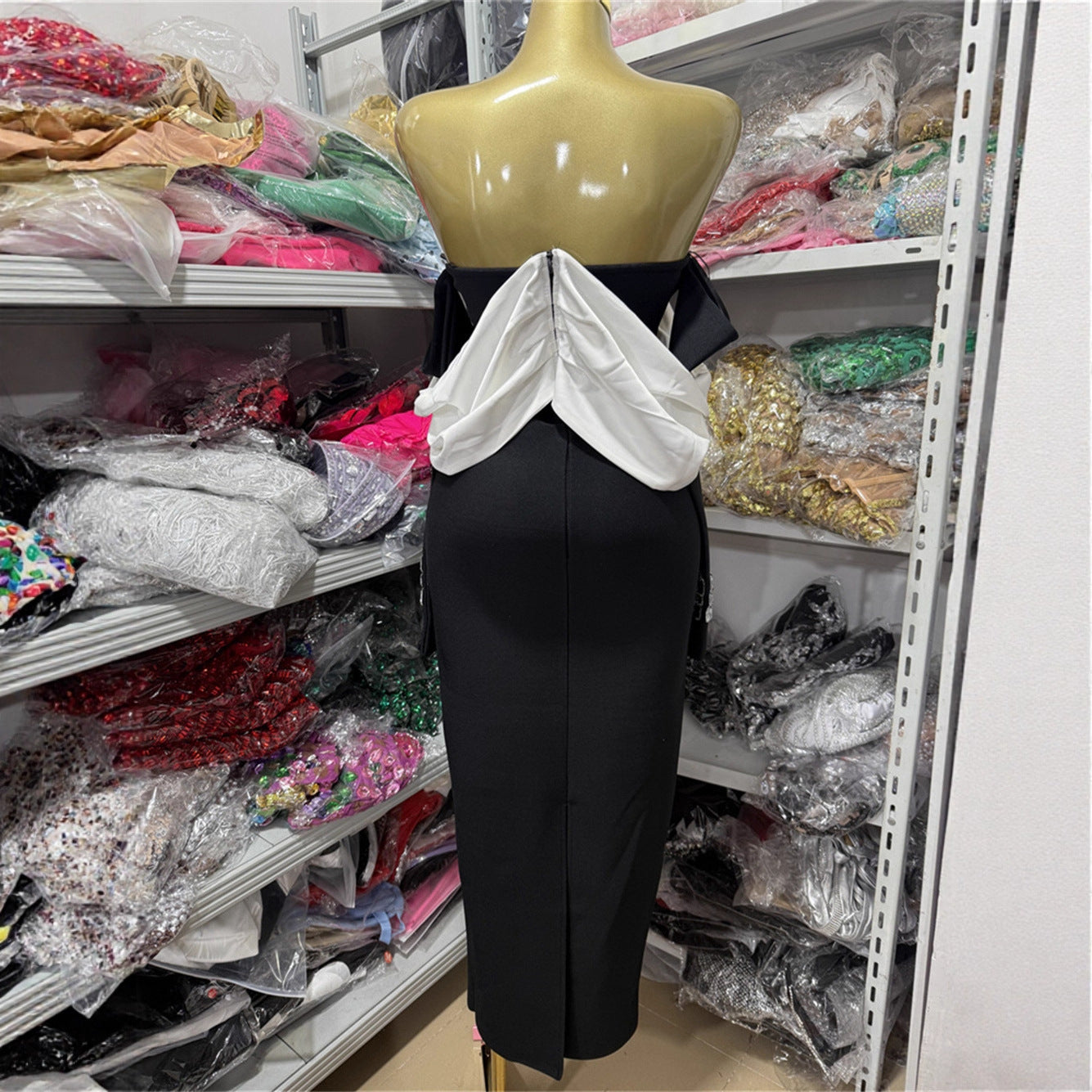 Off Shoulder Black and White Evening Dresses