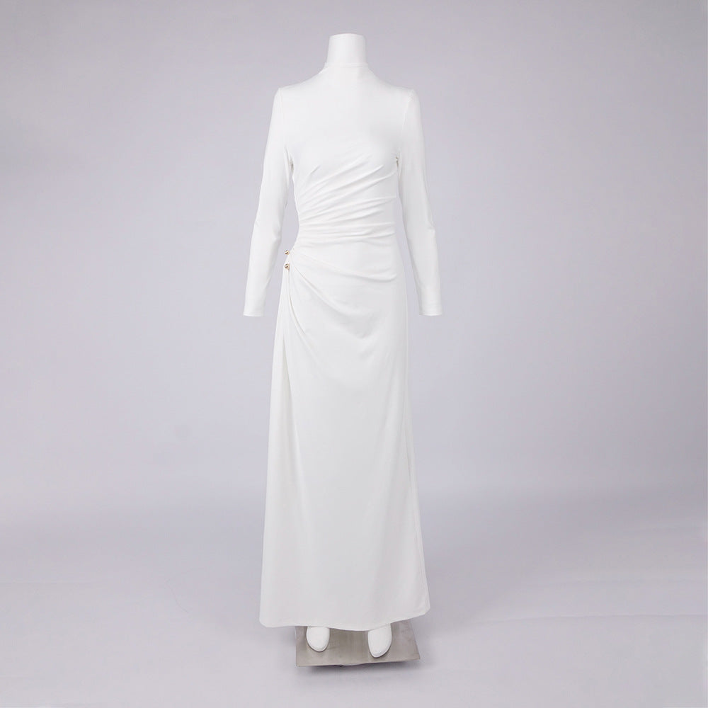 White High Neck Long Sleeve Evening Dresses