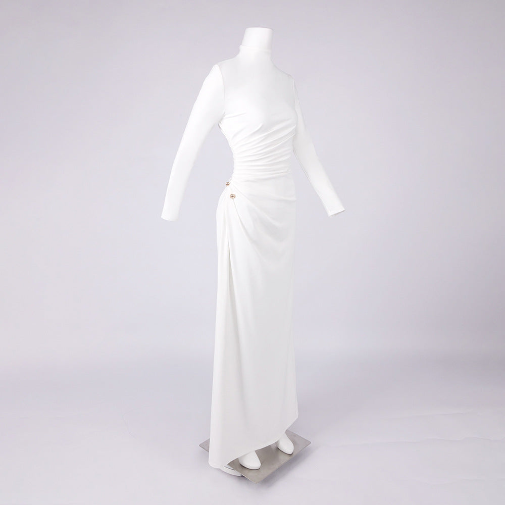 White High Neck Long Sleeve Evening Dresses