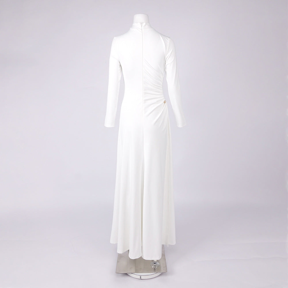 White High Neck Long Sleeve Evening Dresses