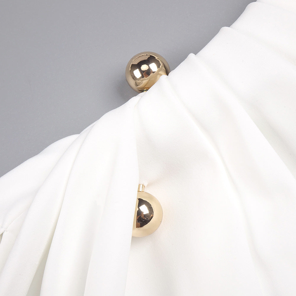 White High Neck Long Sleeve Evening Dresses