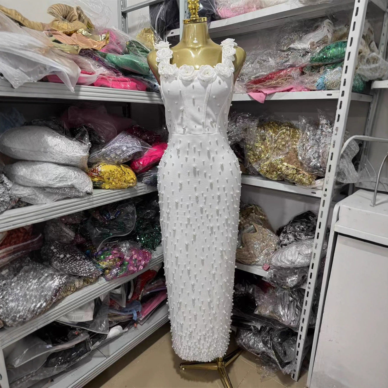 White Pearl Bodycon Maxi Bandage Dresses