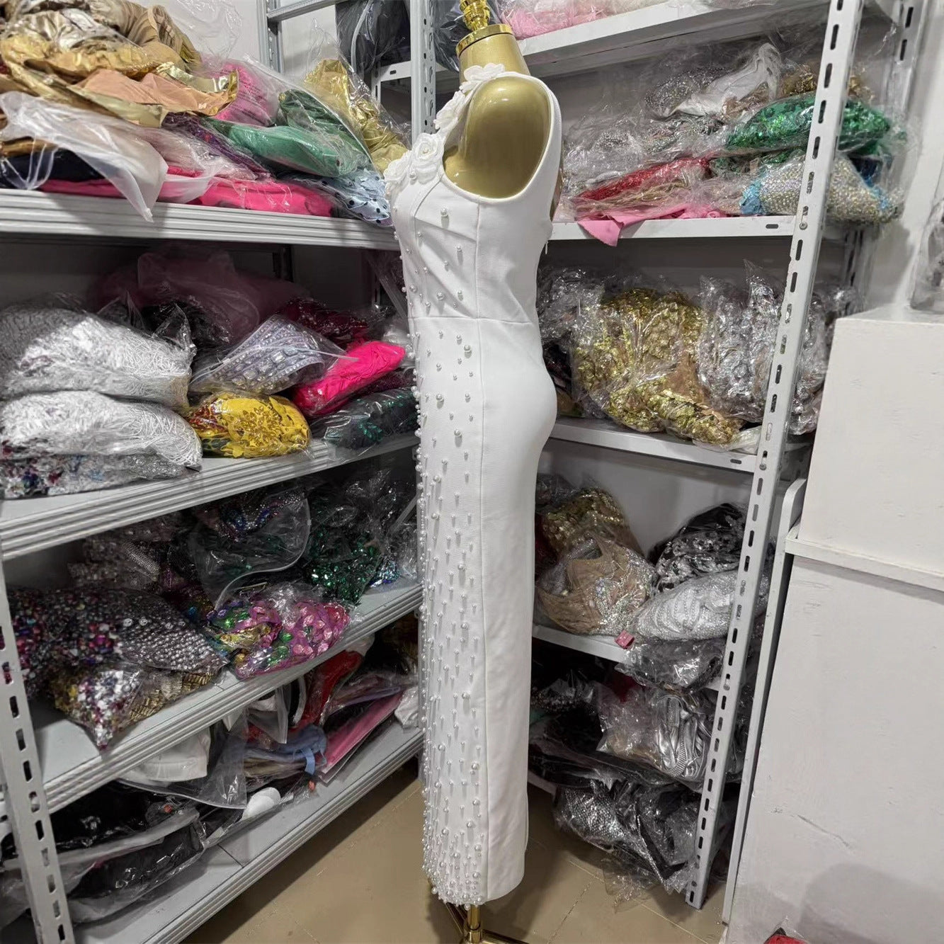 White Pearl Bodycon Maxi Bandage Dresses