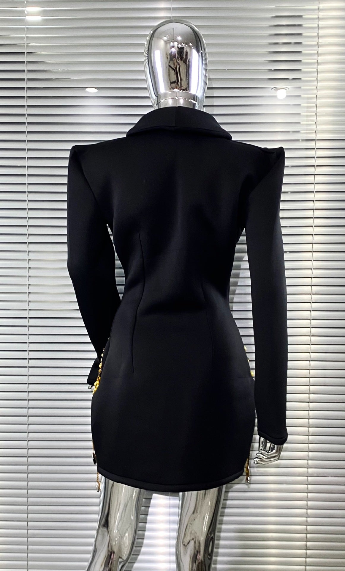 Gold Bead Fringe Black Blazer Dress