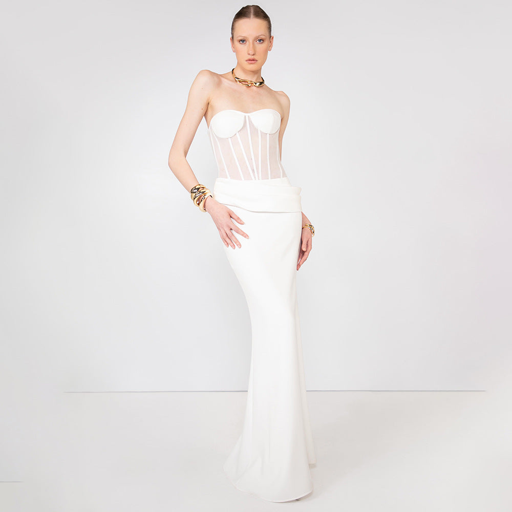 Elegant White Corset and Maxi Skirt Set