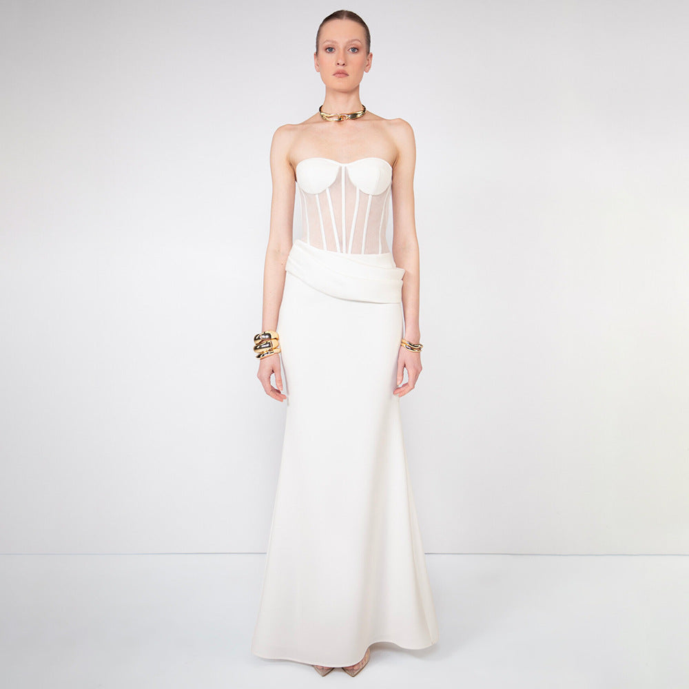 Elegant White Corset and Maxi Skirt Set