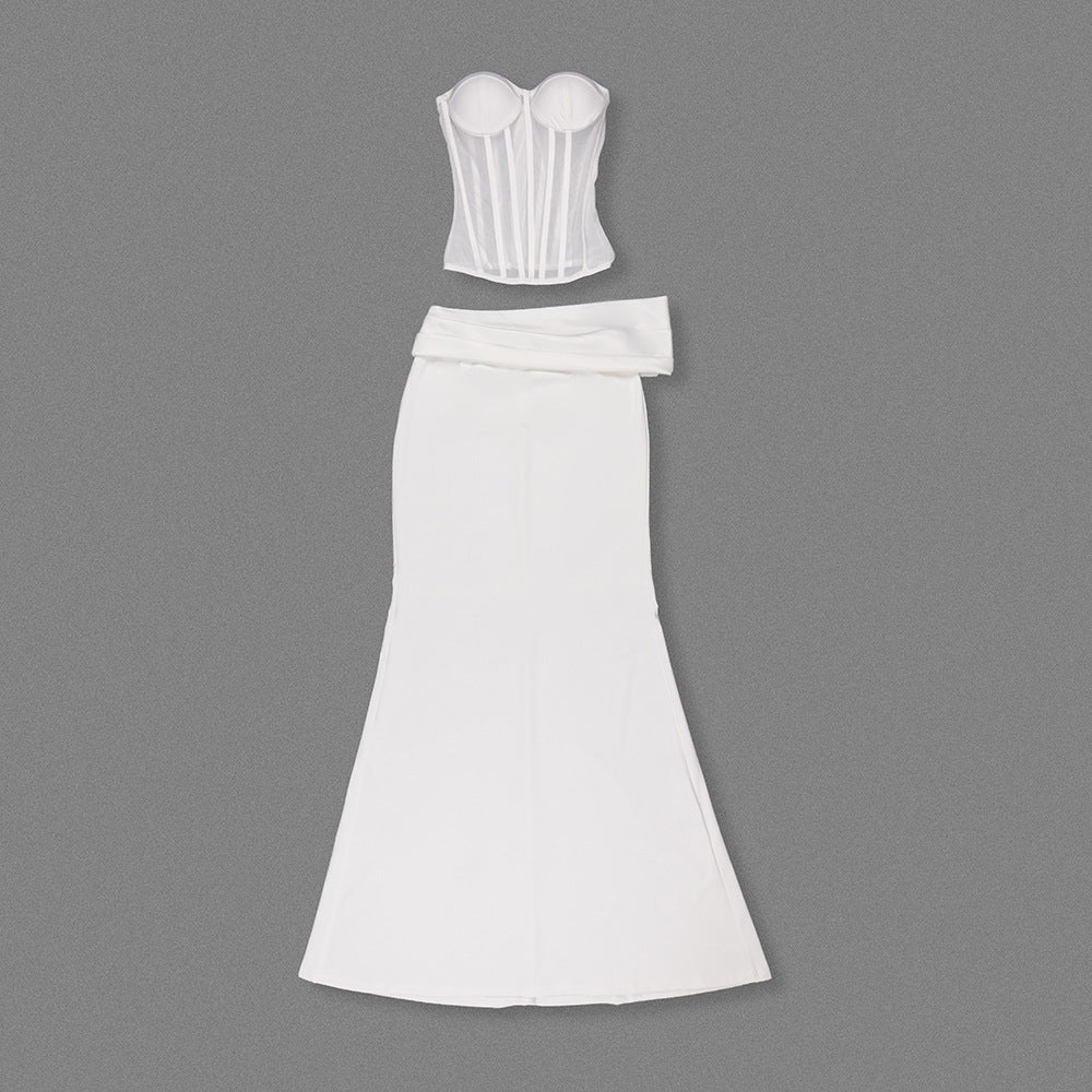 Elegant White Corset and Maxi Skirt Set
