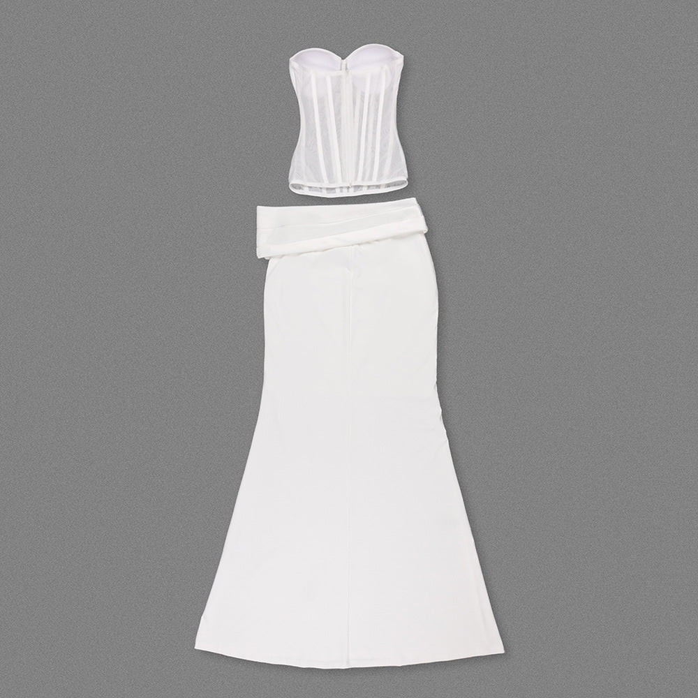Elegant White Corset and Maxi Skirt Set