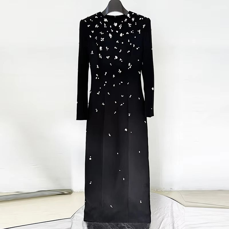 Luxury Fashion Evening Dresses Beaded Rhinestones Long Gown Pink Formal Dress for Women