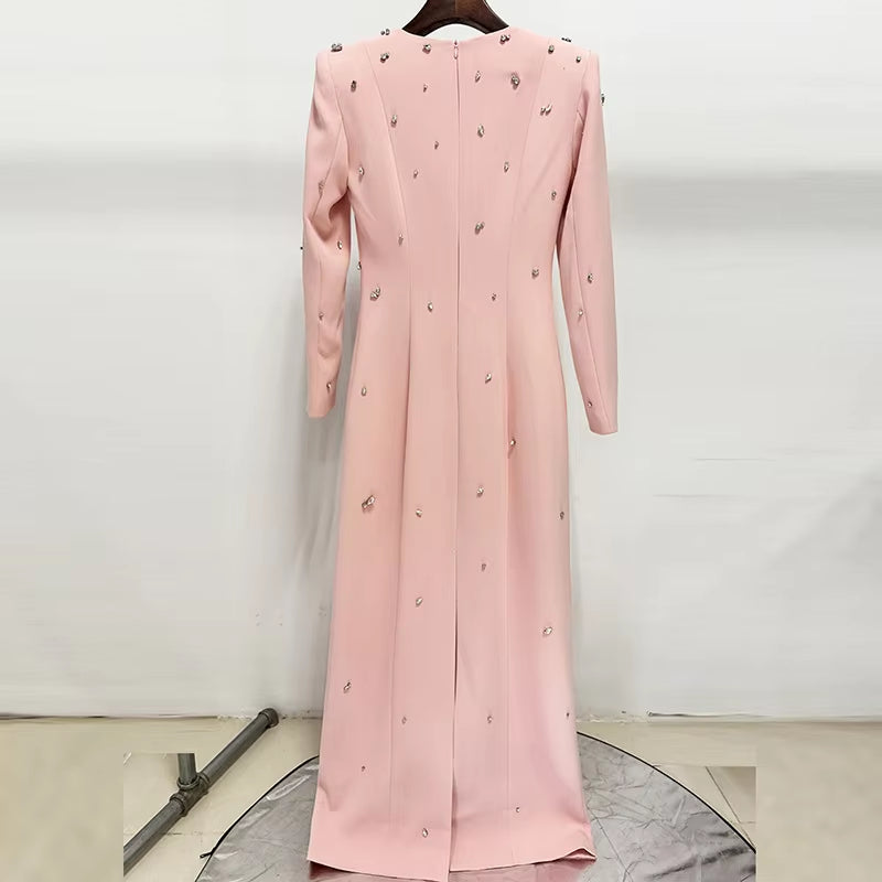 Luxury Fashion Evening Dresses Beaded Rhinestones Long Gown Pink Formal Dress for Women