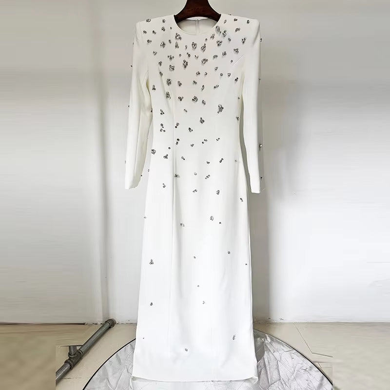 Luxury Fashion Evening Dresses Beaded Rhinestones Long Gown Pink Formal Dress for Women