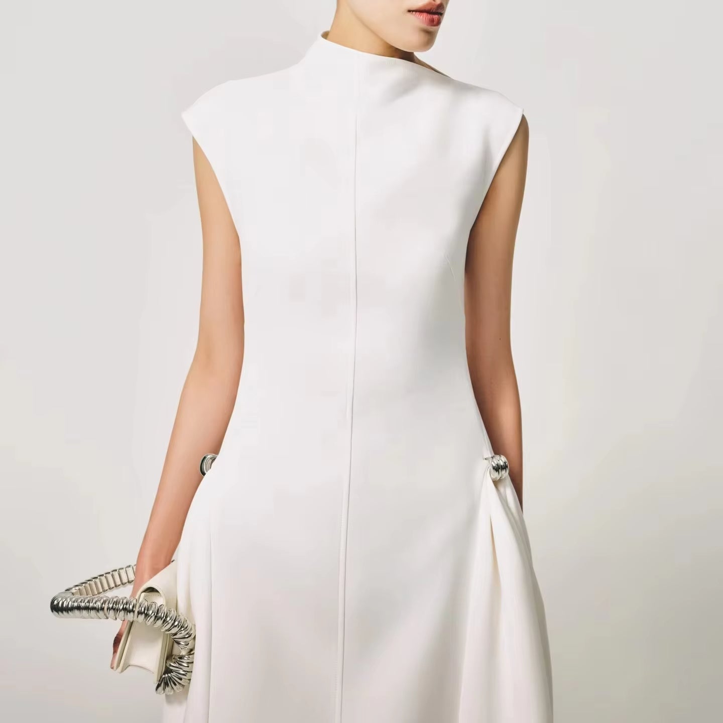 Black Formal Dresses Women Evening Gown Sleeveless Asymmetrical Collar Maxi Party Dress