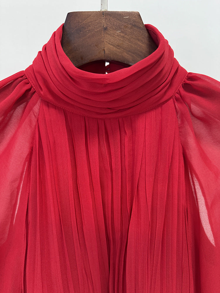 Red Cape Flowy Evening Gown