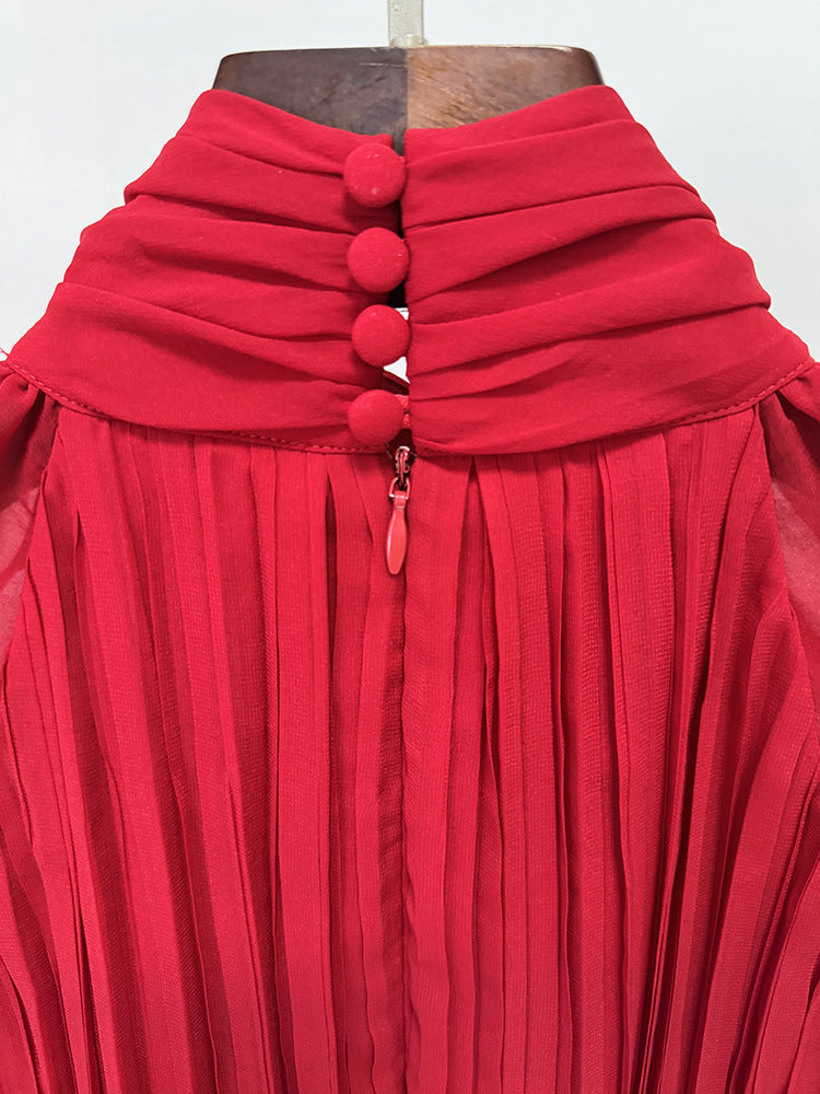 Red Cape Flowy Evening Gown