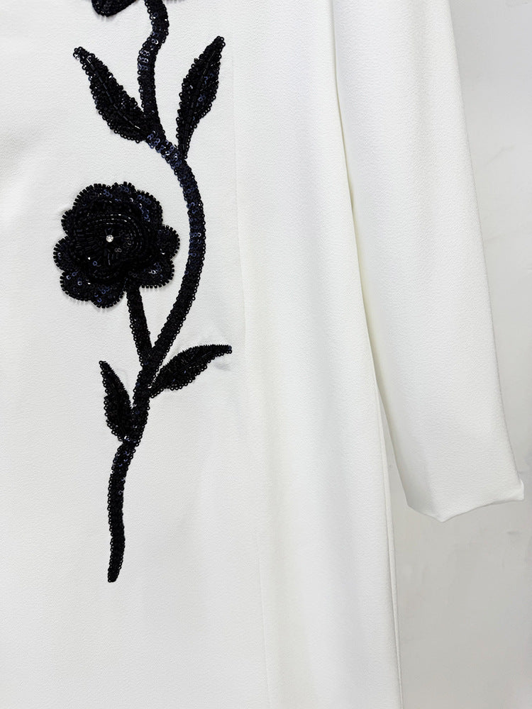 Sequin Beaded Floral Embroidery Evening Gown