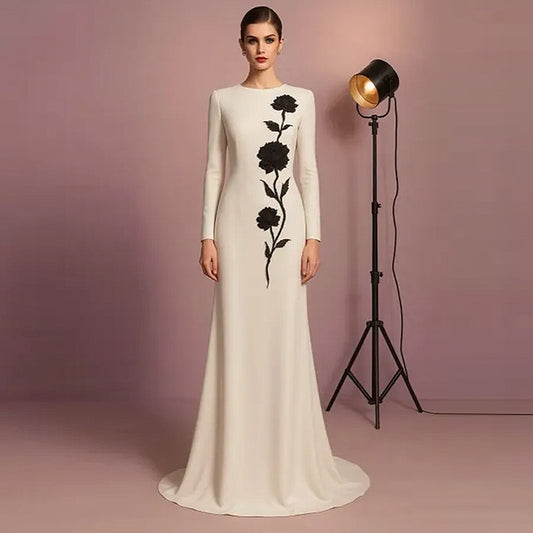 Sequin Beaded Floral Embroidery Evening Gown