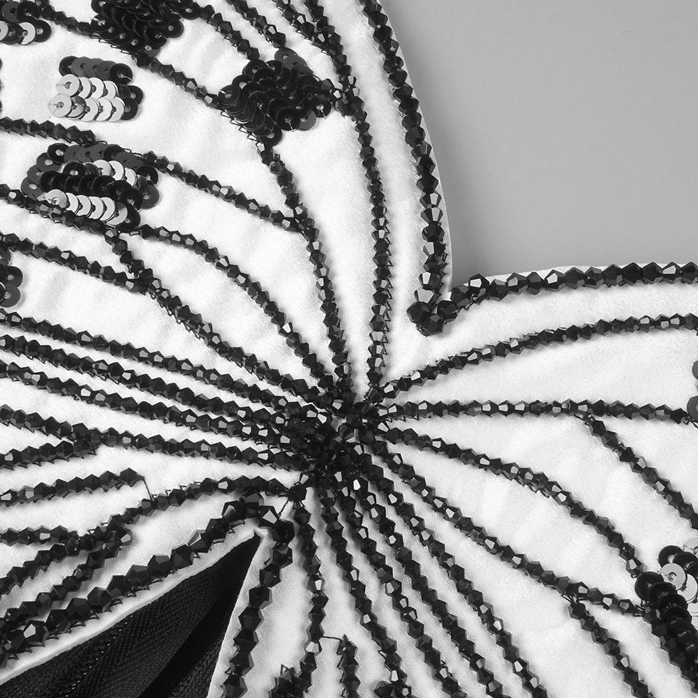 Black and White Strapless Mini Cocktail Dress Beaded Embroidered Butterfly Club Prom Dresses Semi Formal Party Outfit