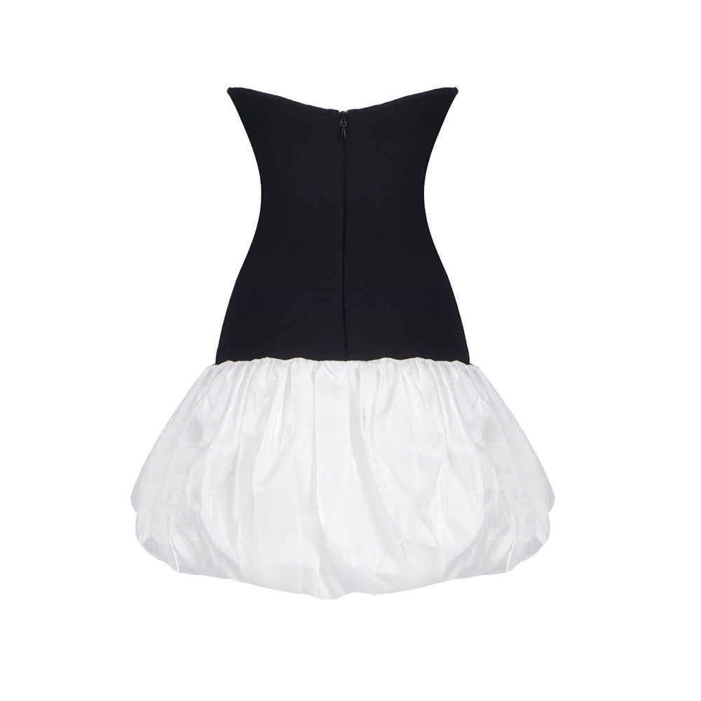 Black and White Strapless Mini Cocktail Dress Beaded Embroidered Butterfly Club Prom Dresses Semi Formal Party Outfit