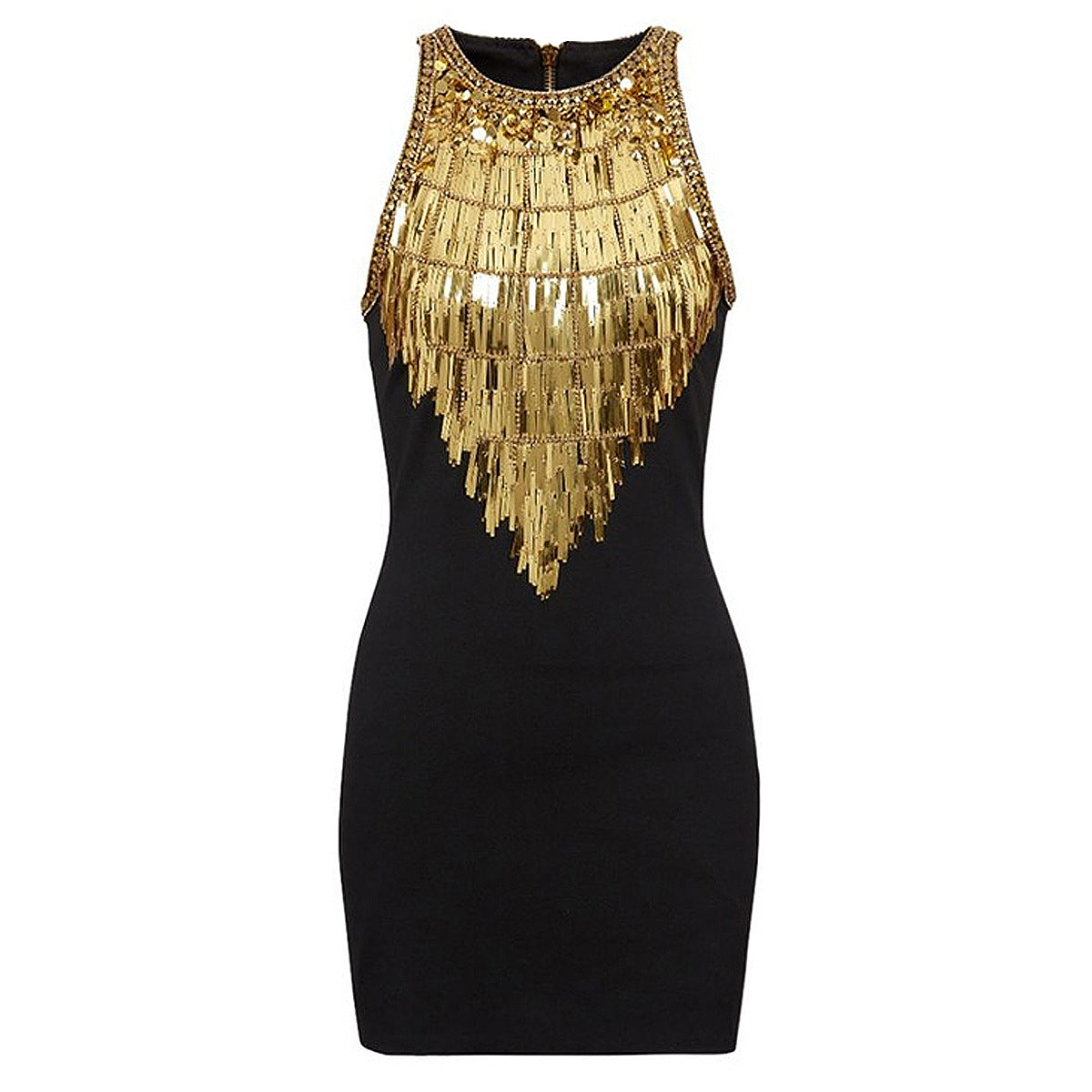 Gold Beaded Sequin Tassel Mini Dresses