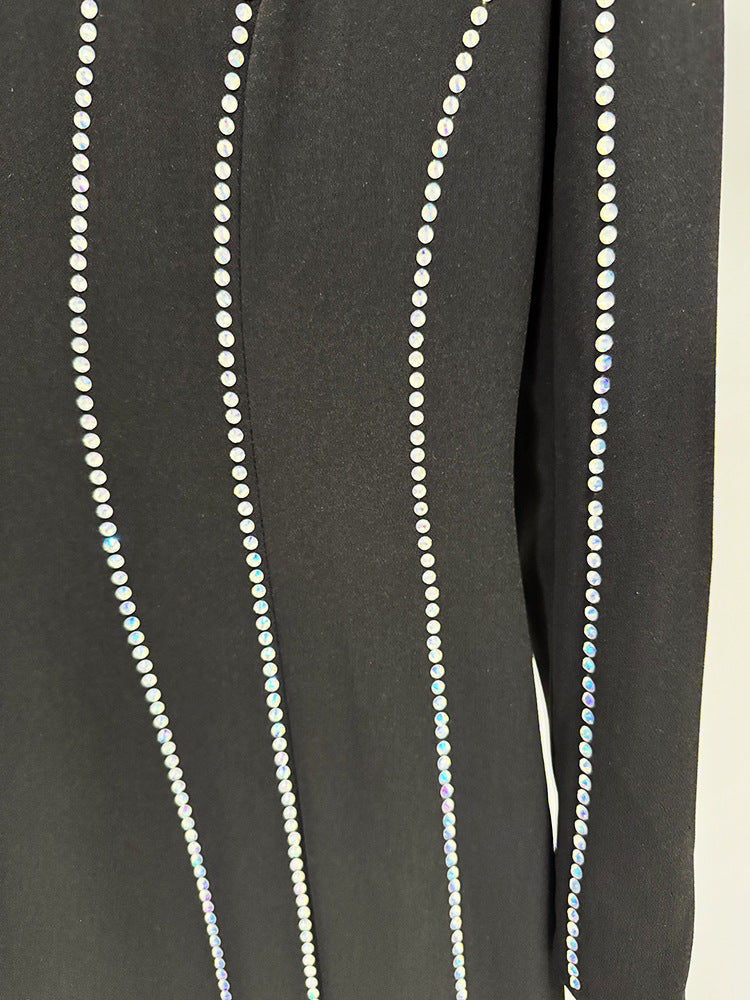 Black Evening Dresses with Diamond Striped