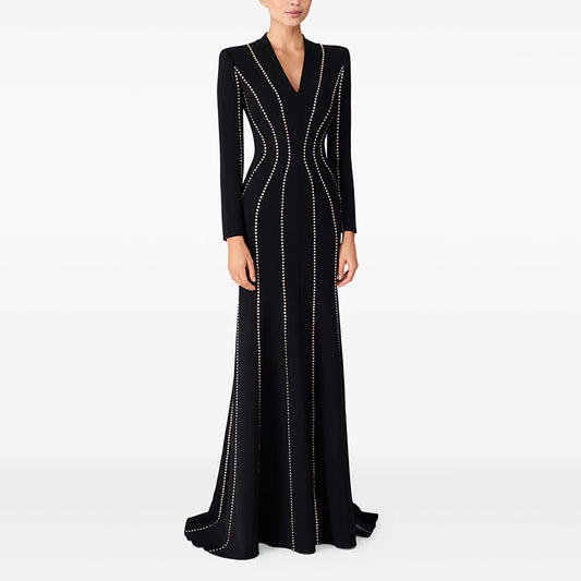 Black Evening Dresses with Diamond Striped