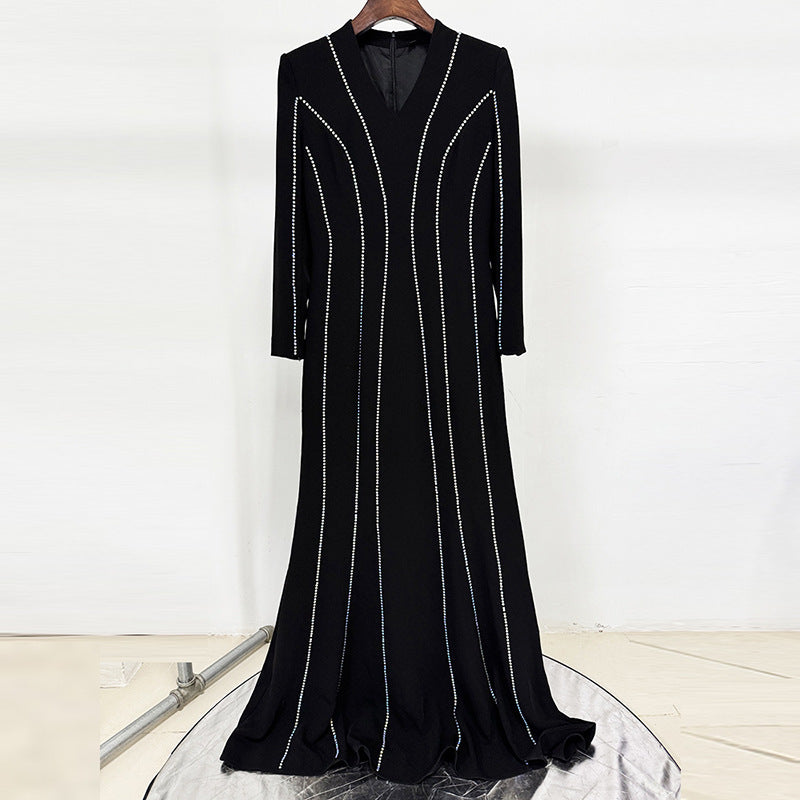 Black Evening Dresses with Diamond Striped