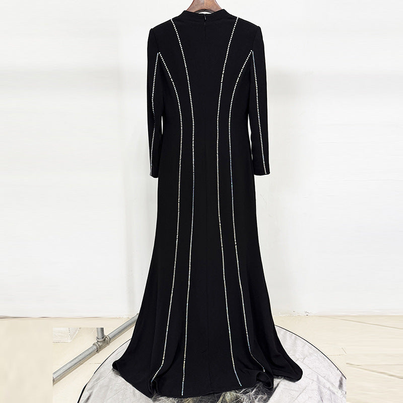 Black Evening Dresses with Diamond Striped