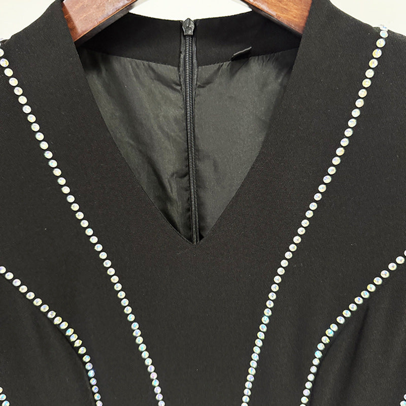 Black Evening Dresses with Diamond Striped
