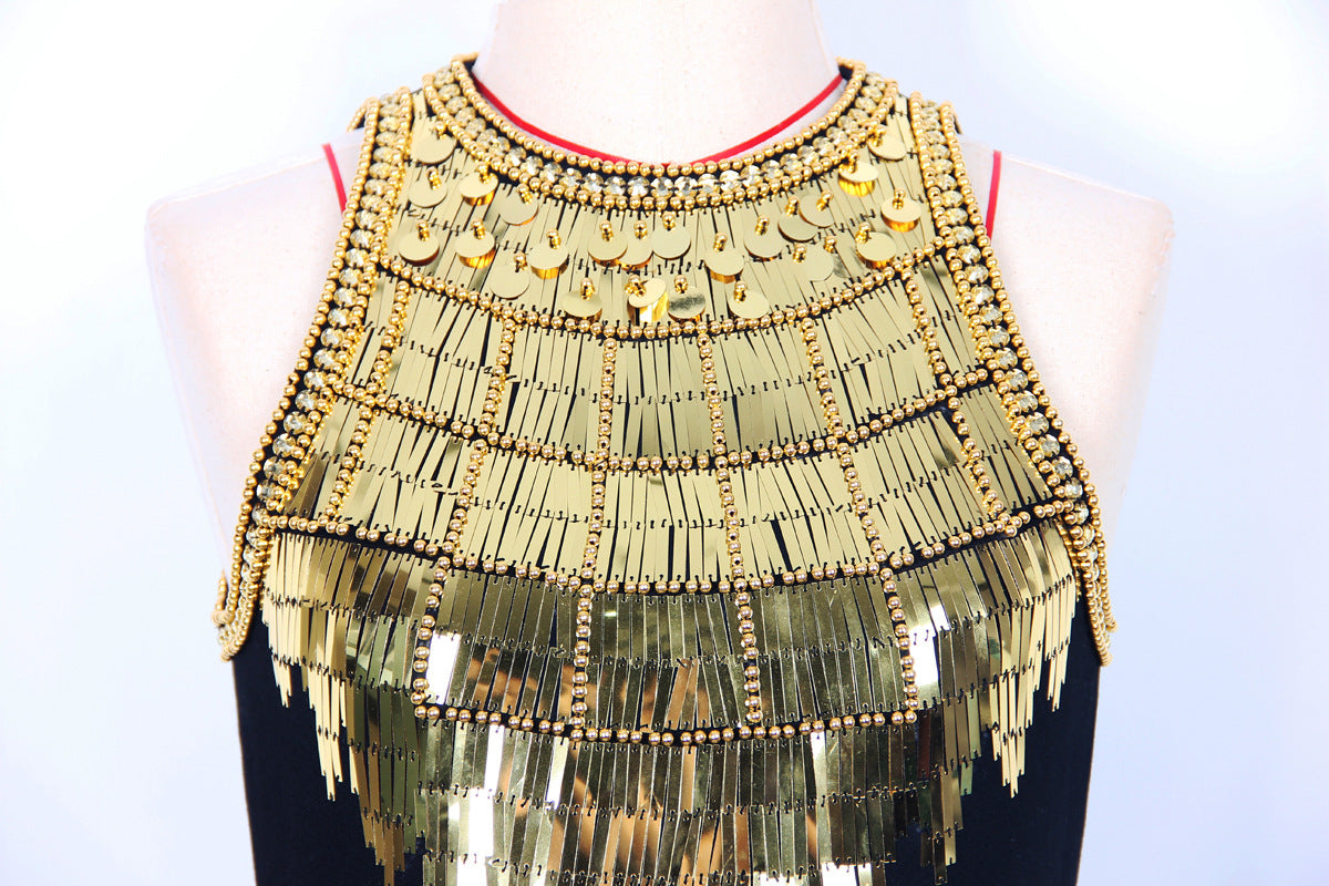 Gold Beaded Sequin Tassel Mini Dresses