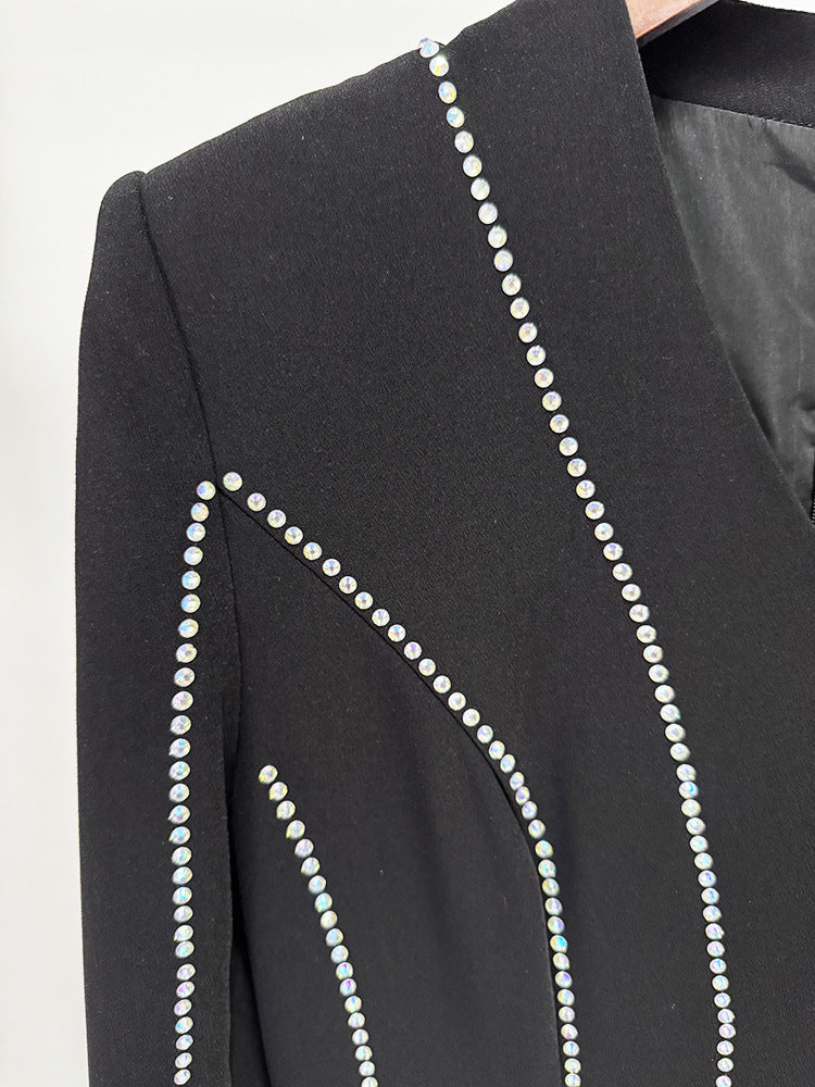Black Evening Dresses with Diamond Striped