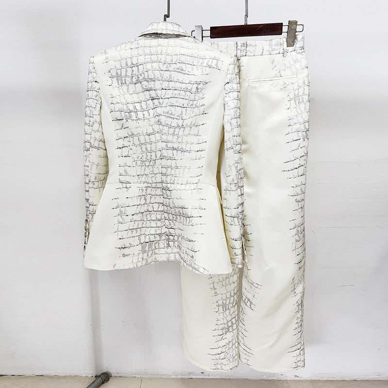 Crocodile Print Blazer Pants Women Two Piece Suit Set