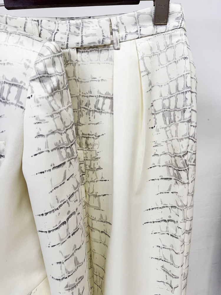 Crocodile Print Blazer Pants Women Two Piece Suit Set