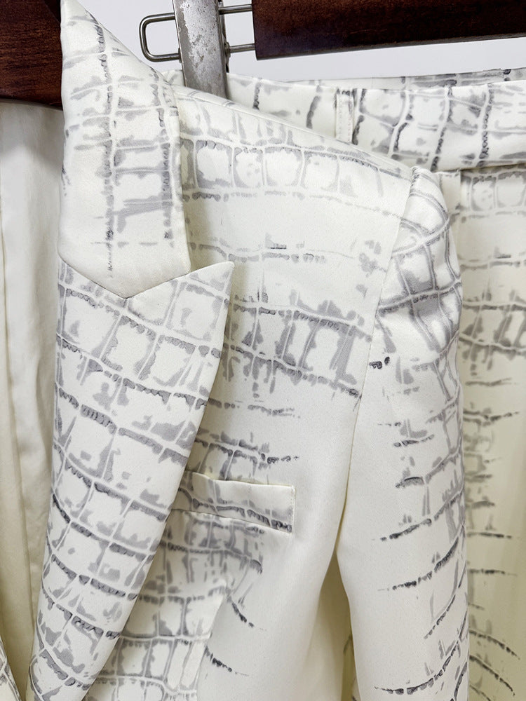 Crocodile Print Blazer Pants Women Two Piece Suit Set