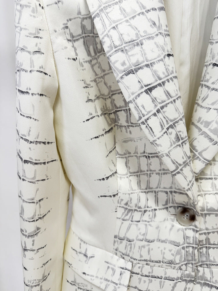 Crocodile Print Blazer Pants Women Two Piece Suit Set