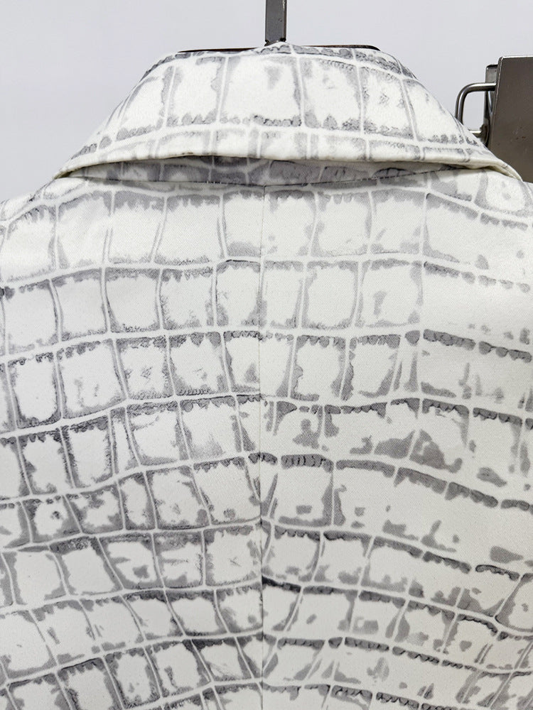 Crocodile Print Blazer Pants Women Two Piece Suit Set