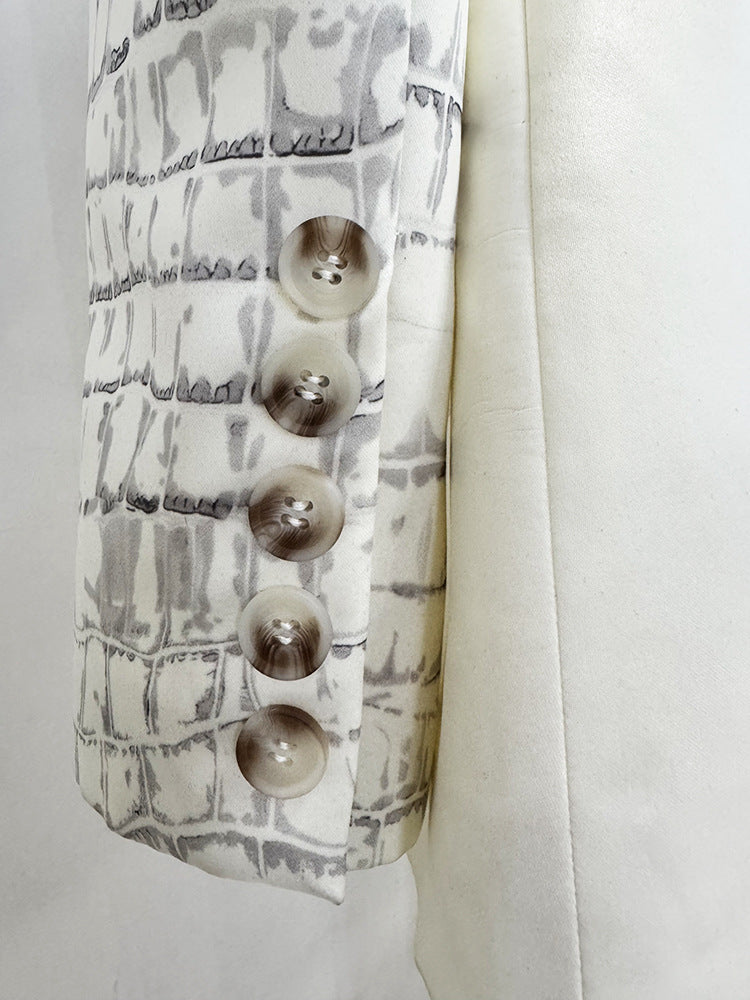 Crocodile Print Blazer Pants Women Two Piece Suit Set