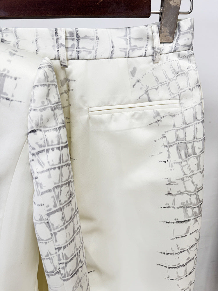 Crocodile Print Blazer Pants Women Two Piece Suit Set