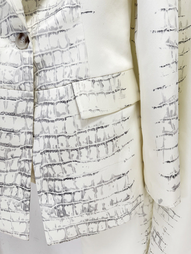 Crocodile Print Blazer Pants Women Two Piece Suit Set