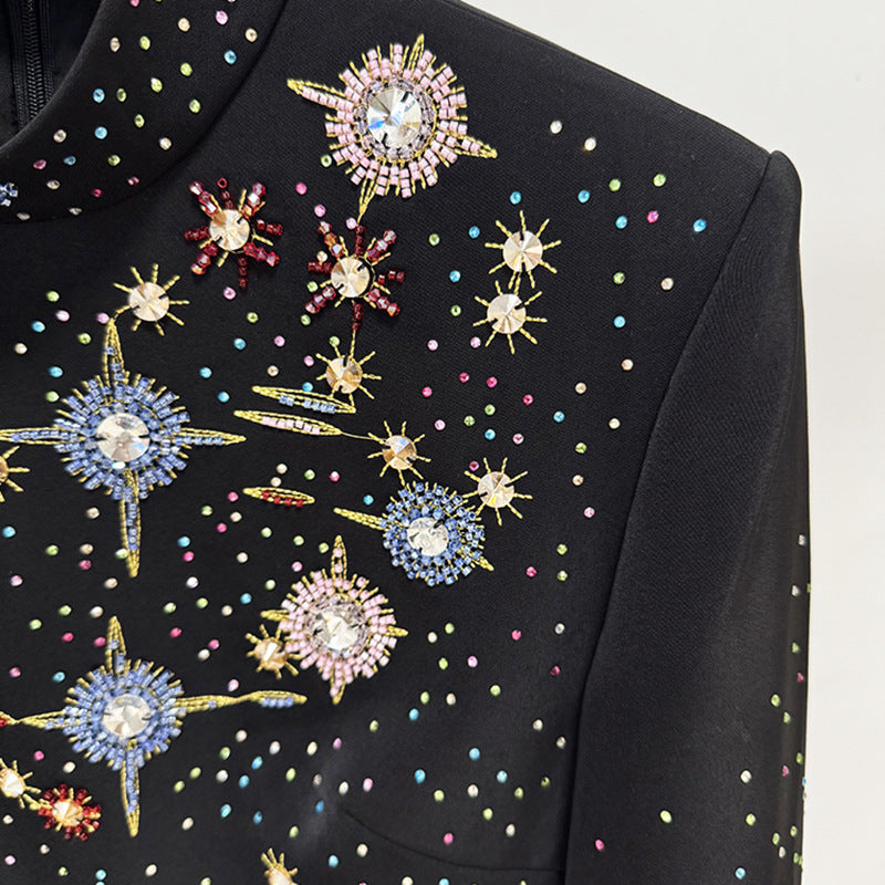 Sparkly Rhinestone High Neck Long Sleeve Bodycon Mini Dress