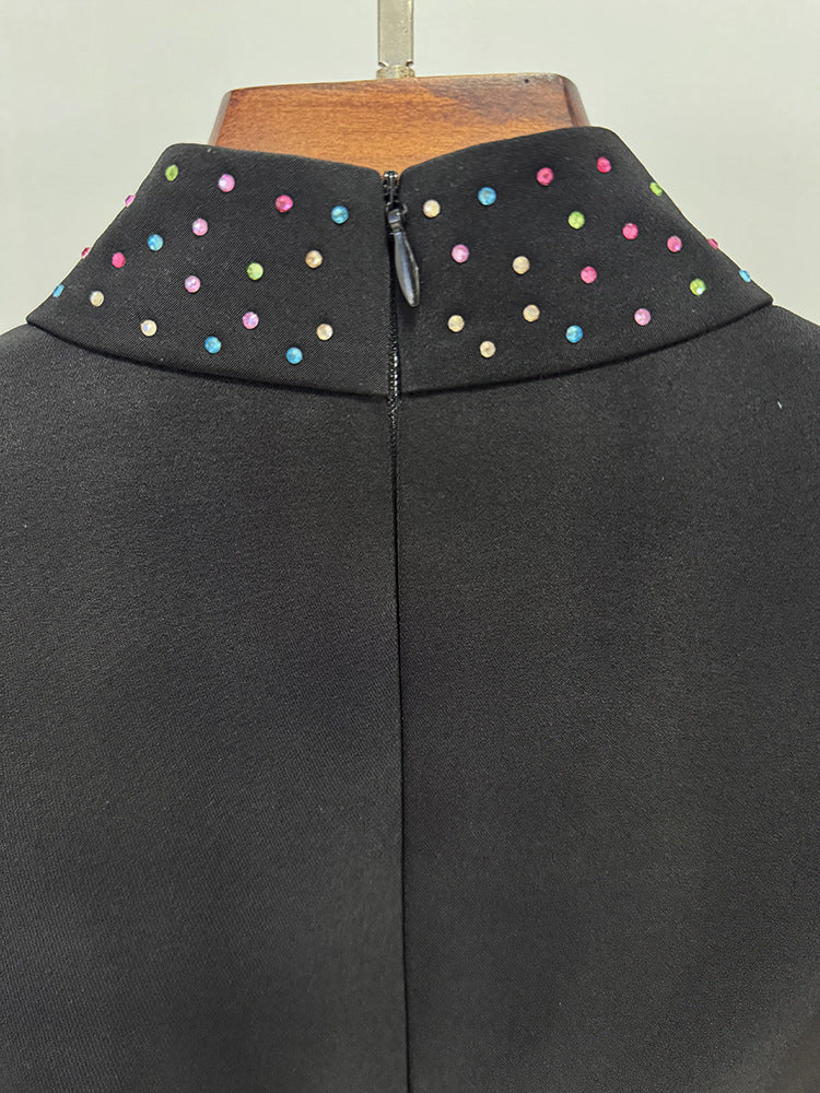 Sparkly Rhinestone High Neck Long Sleeve Bodycon Mini Dress
