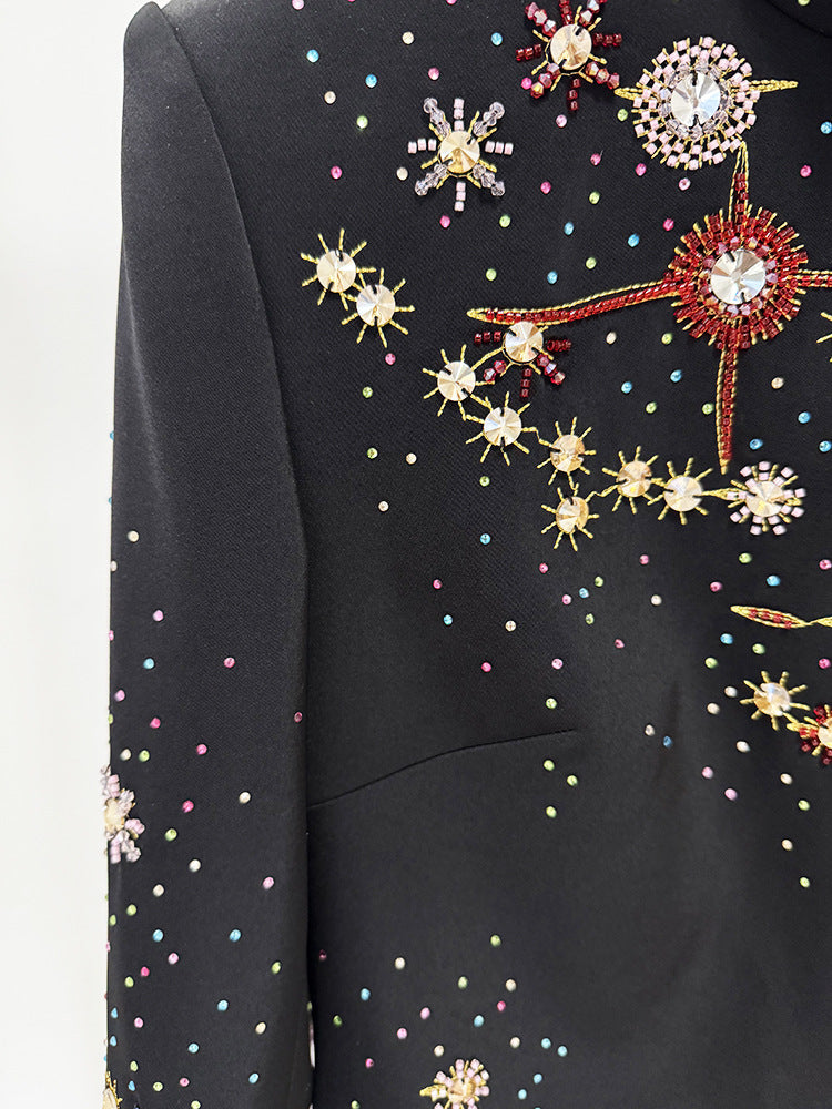 Sparkly Rhinestone High Neck Long Sleeve Bodycon Mini Dress