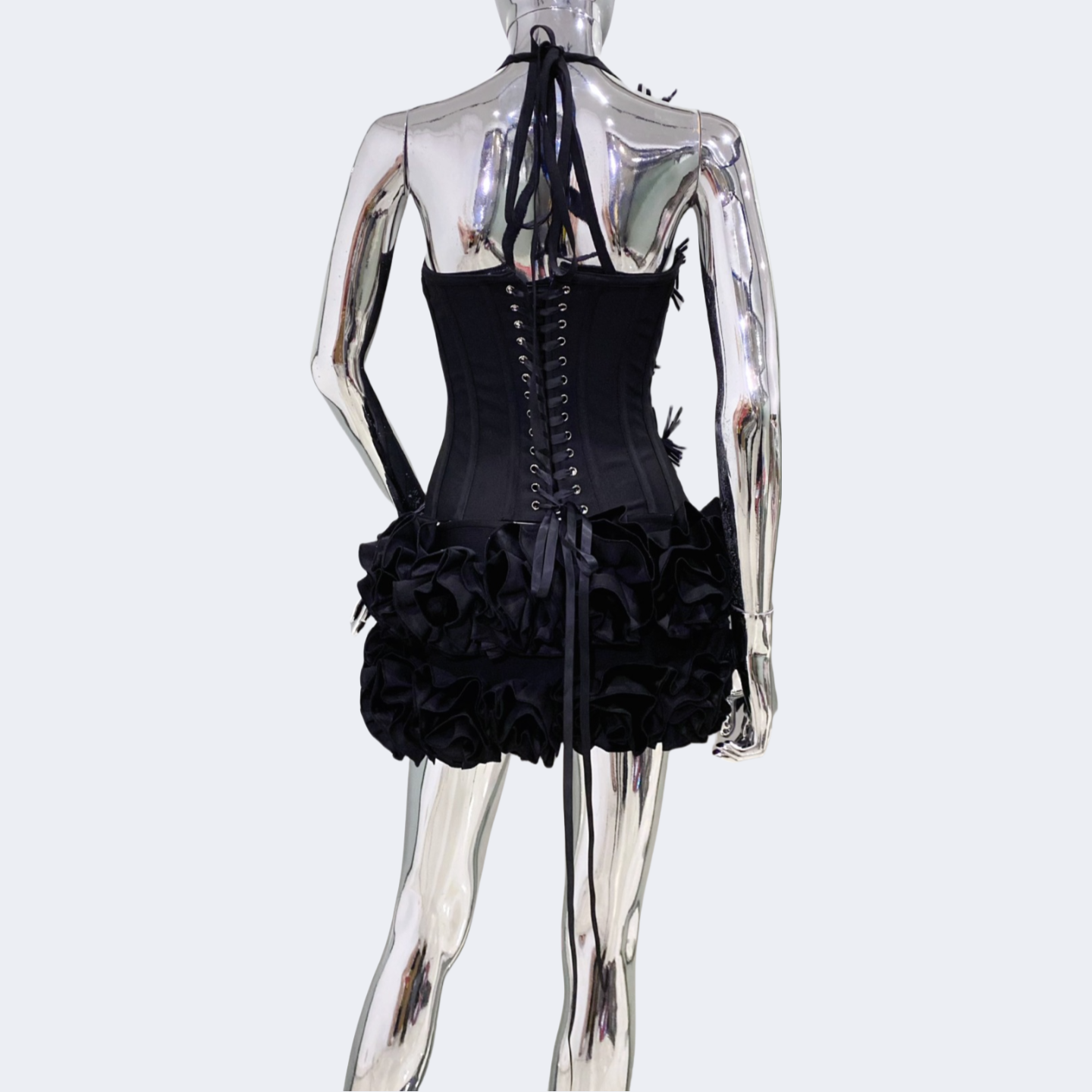 Two Piece Halter Corset and 3D Floral Mini Skirt Set
