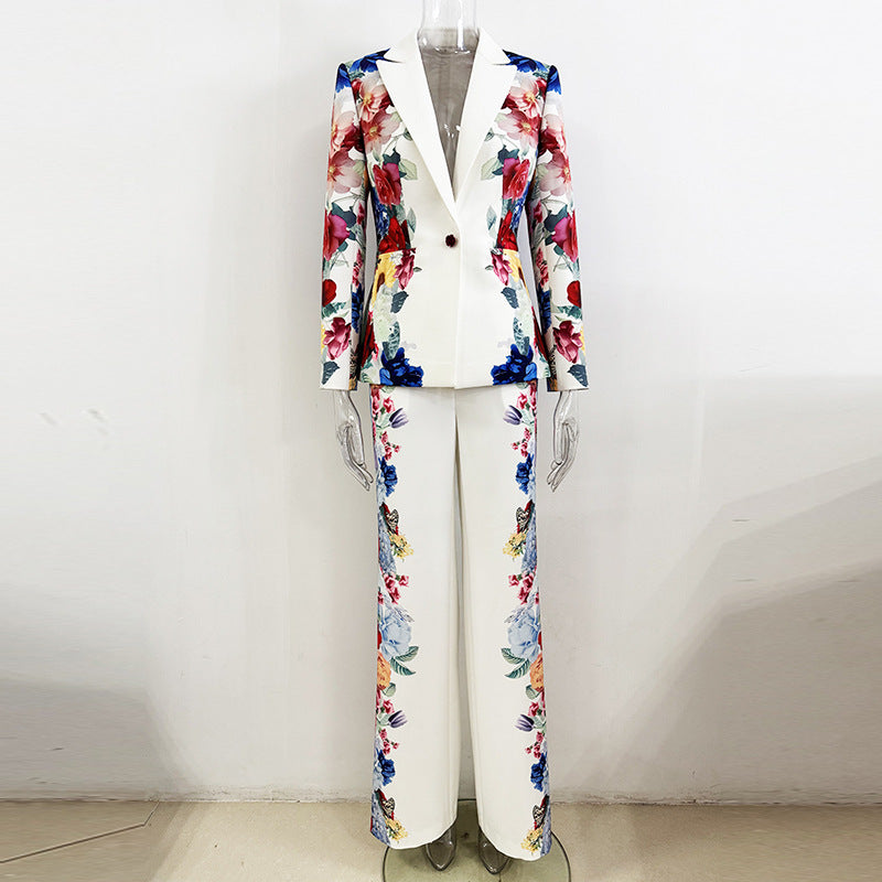Floral Printed Blazer and Wide Leg Pants Blazer Set