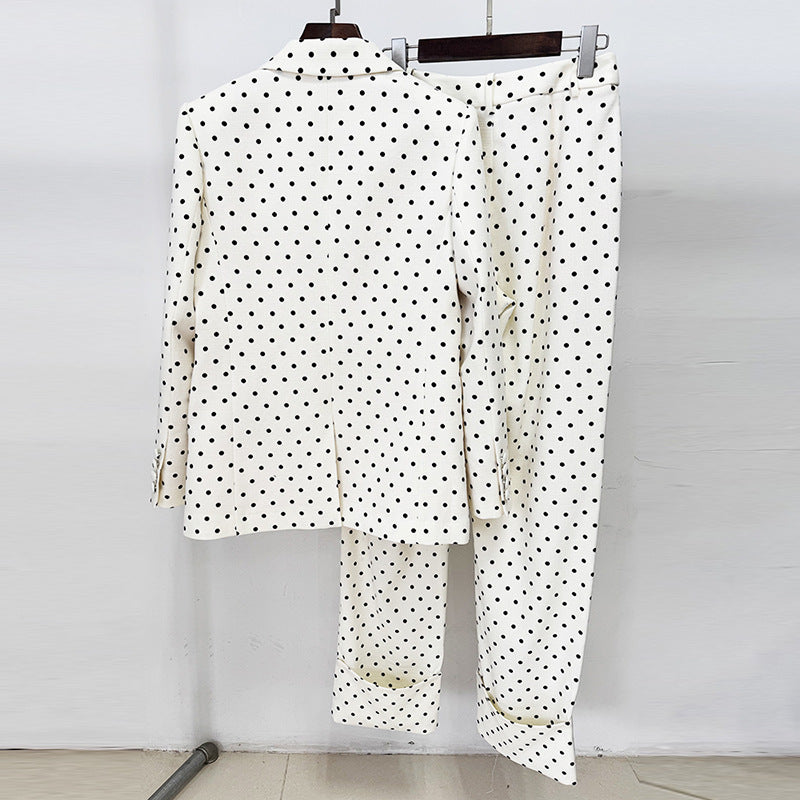 Custom Black White Polka Dot Suit Set Red Bow Blazer and Cuffed Pants Formal Party Office Wear Outfit Suits for Women