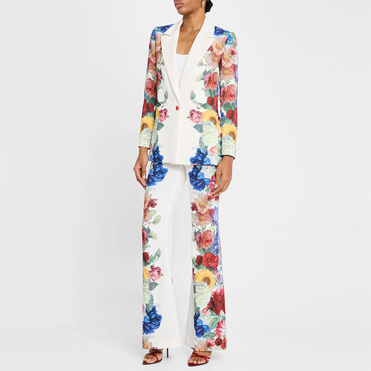 Floral Printed Blazer and Wide Leg Pants Blazer Set